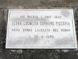 Plaque to Elena Lucrezia Cornaro Piscopia, Venice
