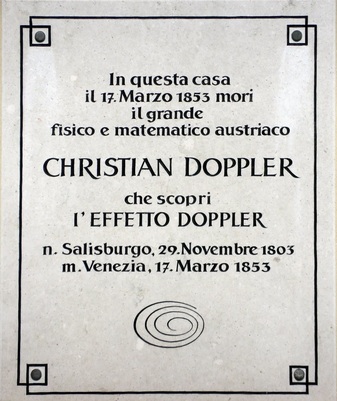 Plaque to Christian Doppler, Hotel Gabrieli, Venice